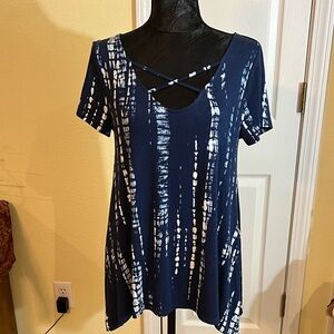 a.n.a Navy and White Short Sleeve Top